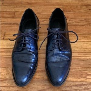 Rachel Comey Rhea Leather Crackled Blue Oxfords
